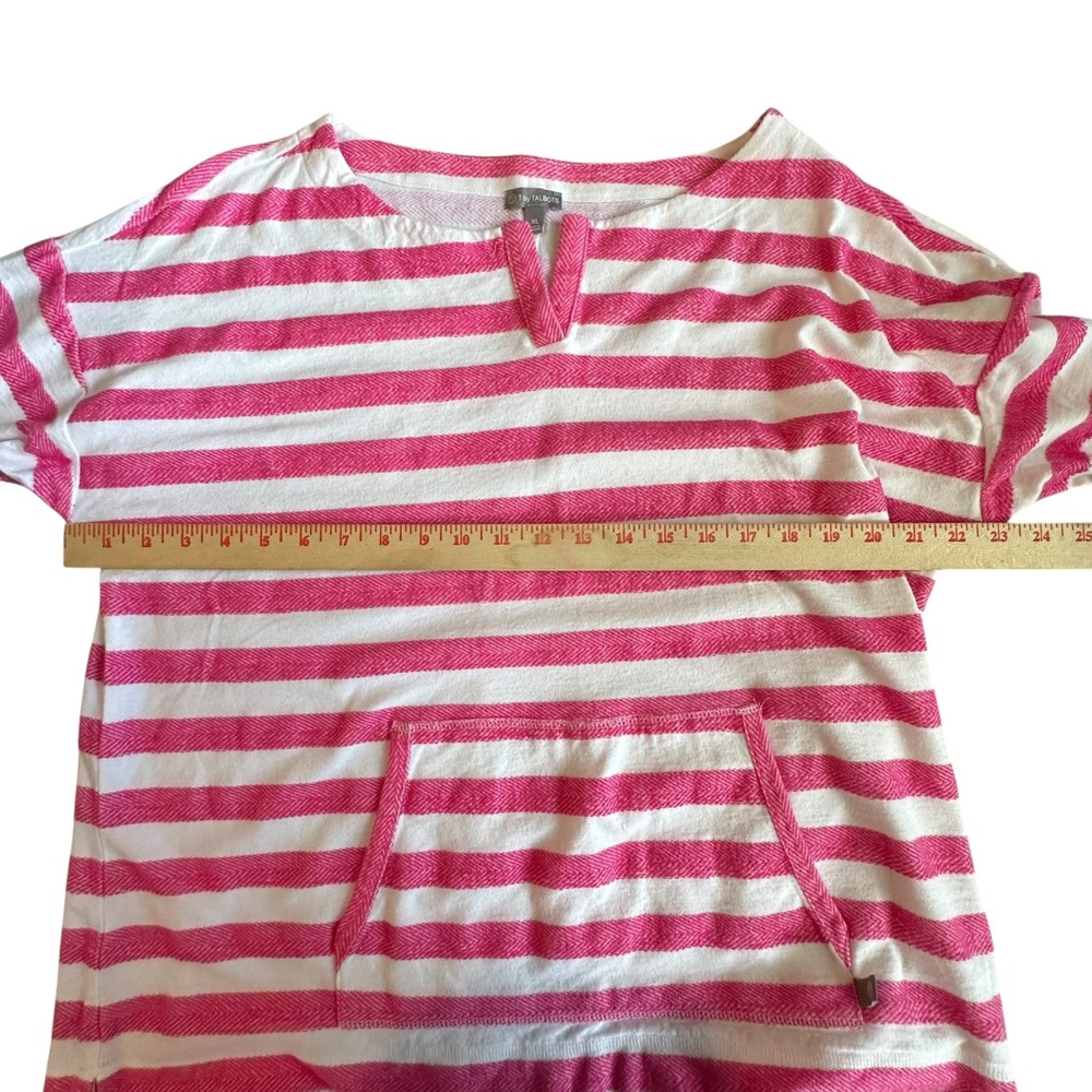 T by Talbots Top Women's XL Pink‎ White Striped 3/4 Sleeve Tunic Top Boat Neck - Picture 6 of 9